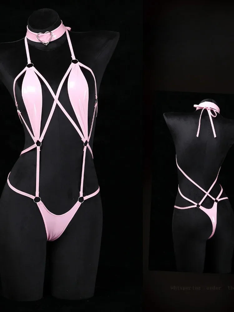 PU Leather Open Bodysuit