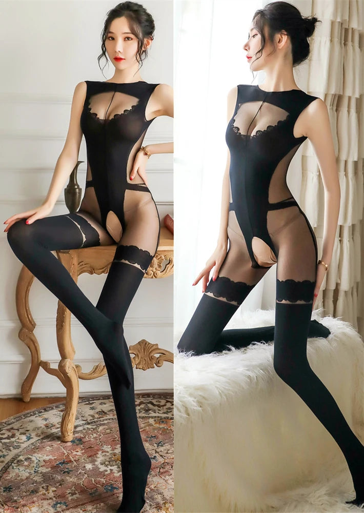 Transparent Crotchless Bodysuit