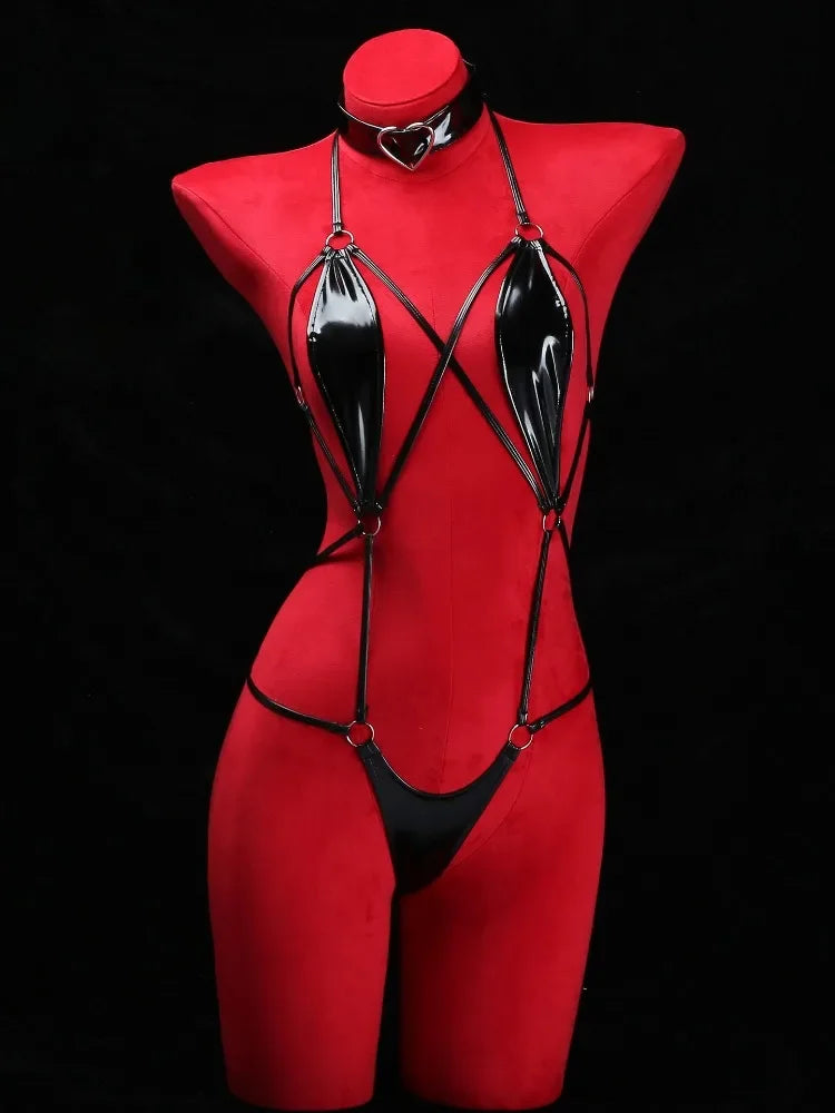 PU Leather Open Bodysuit