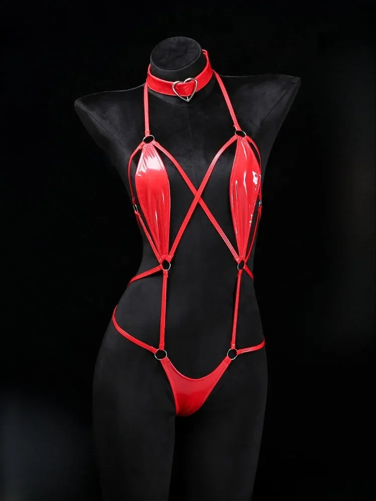 PU Leather Open Bodysuit